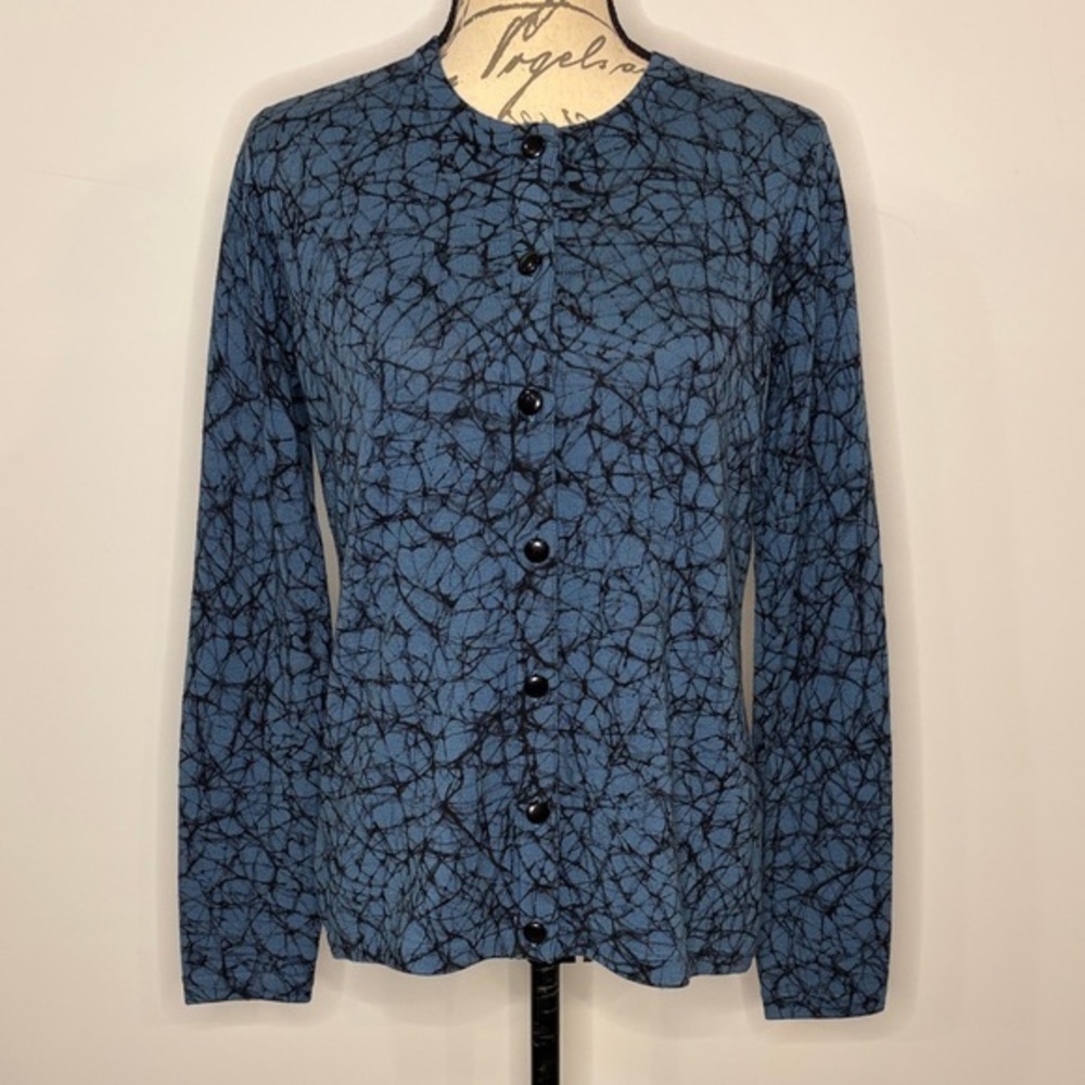 Worth New York soft wool cardigan sweater blue/black like new L